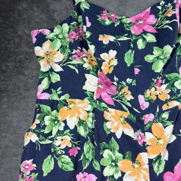 Old Navy Linen Floral Cami Jumpsuit NWT Boho Coastal Navy Floral Size 2X F109 - Picture 6 of 14